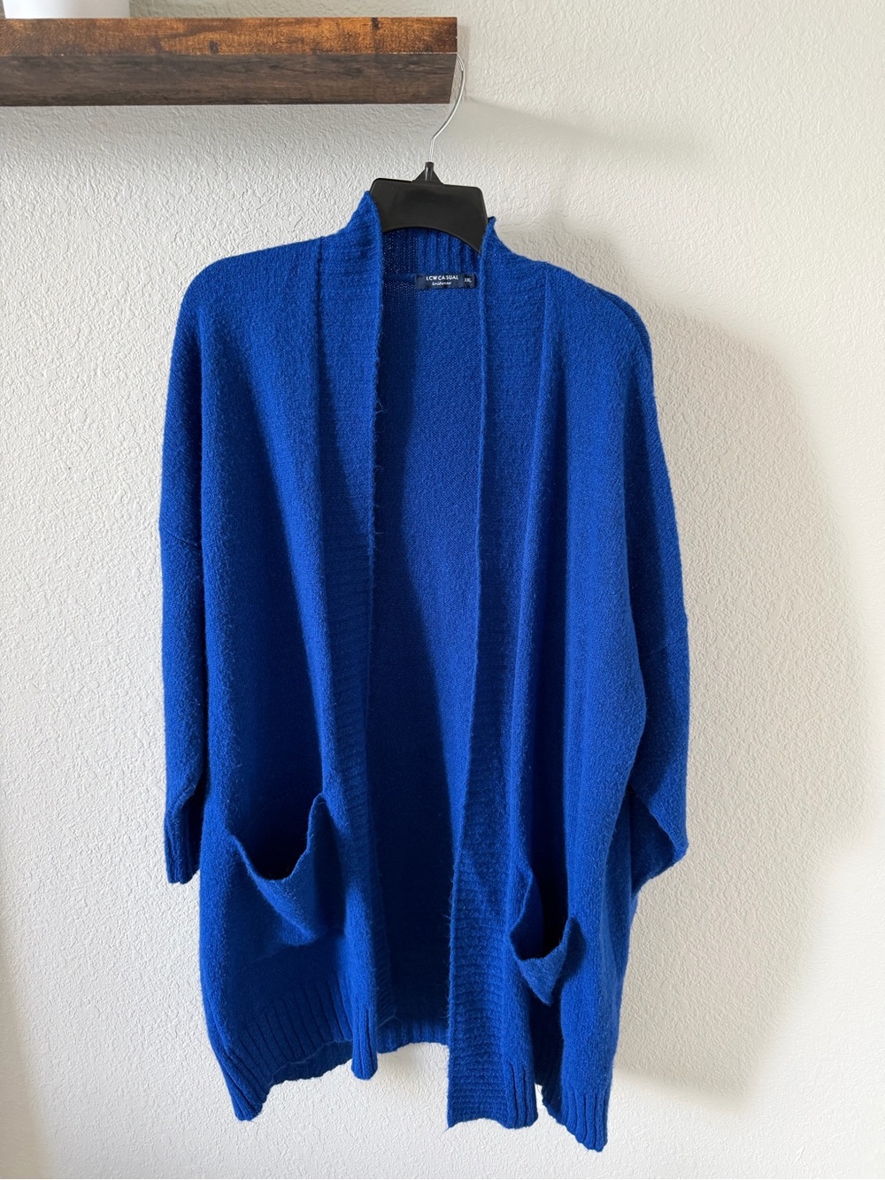 LCW Blue Open-Front Pocket Cardigan Sweater